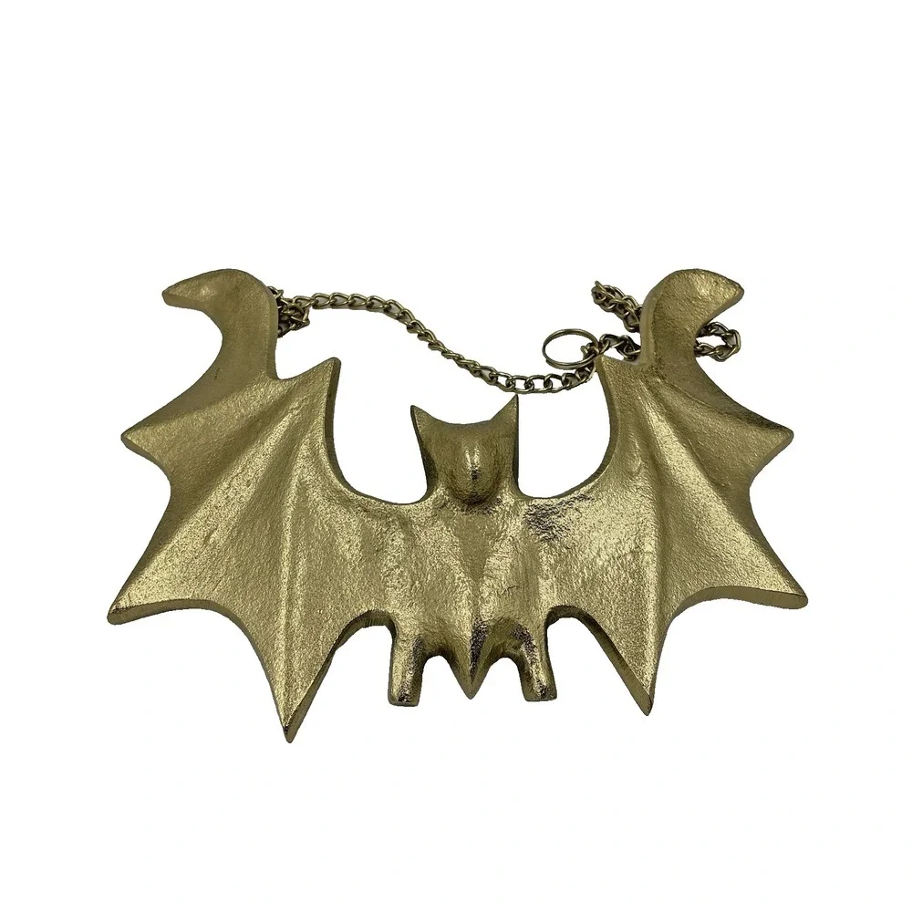 Gothic Gold Bat Wall Decor Metal Hanging Vampire Bat With Chain New